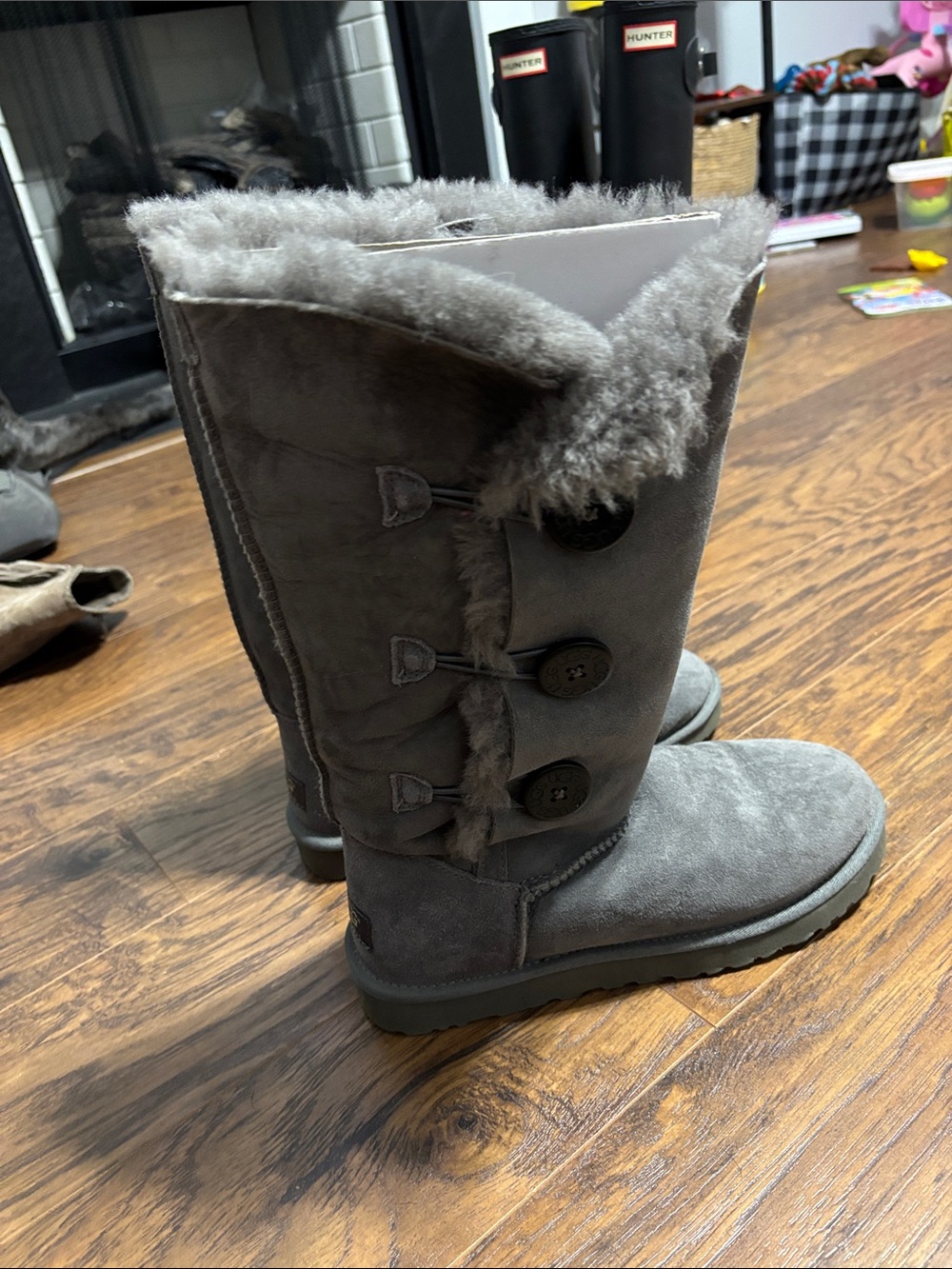UGG Gray Sheepskin Button Mid-Calf Boots